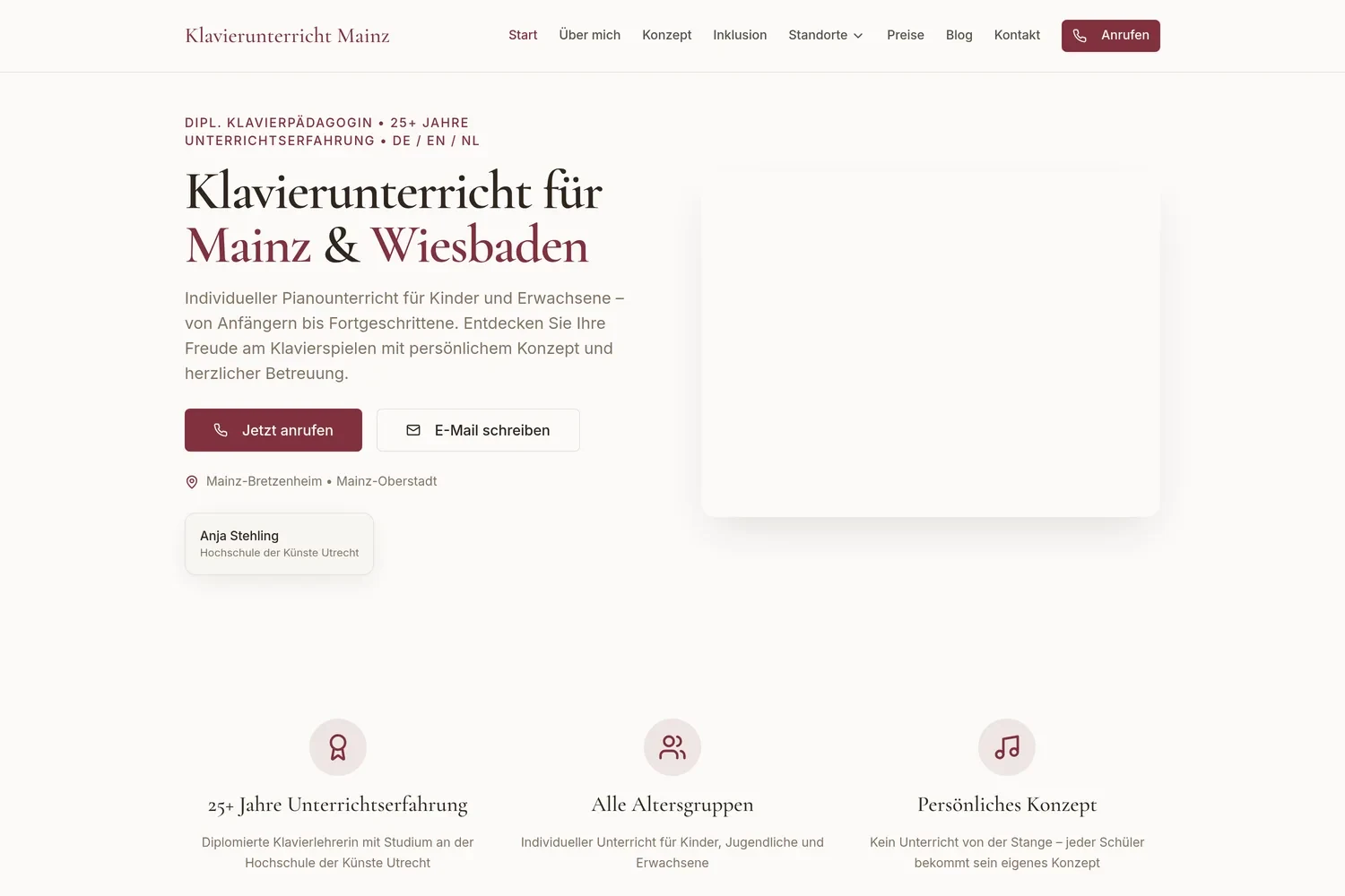 Lokale SEO-Website für Klavierunterricht Mainz mit optimierter Bildbeschreibung